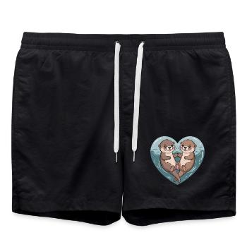 Couple de loutres câlins Couple de loutres mignons - Short de bain - noir - Devant - AI Model Male 185 light (185cm)