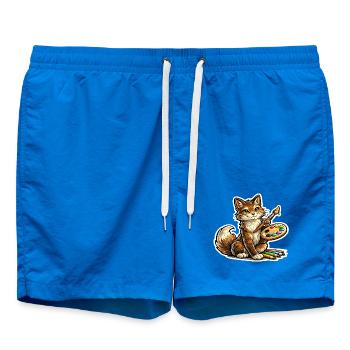 Cat Artist Brush Poetry - Swim Trunks - cobalt blue - Front