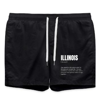 Illinois Stil: Chicago Selbstbewusst - Badeshorts - Schwarz - Vorne - AI Model Male 185 light (185cm)