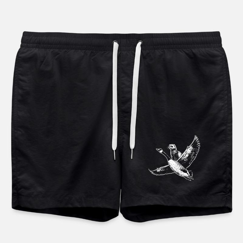 A ferret proudly flying on a goose - Swim Trunks - black