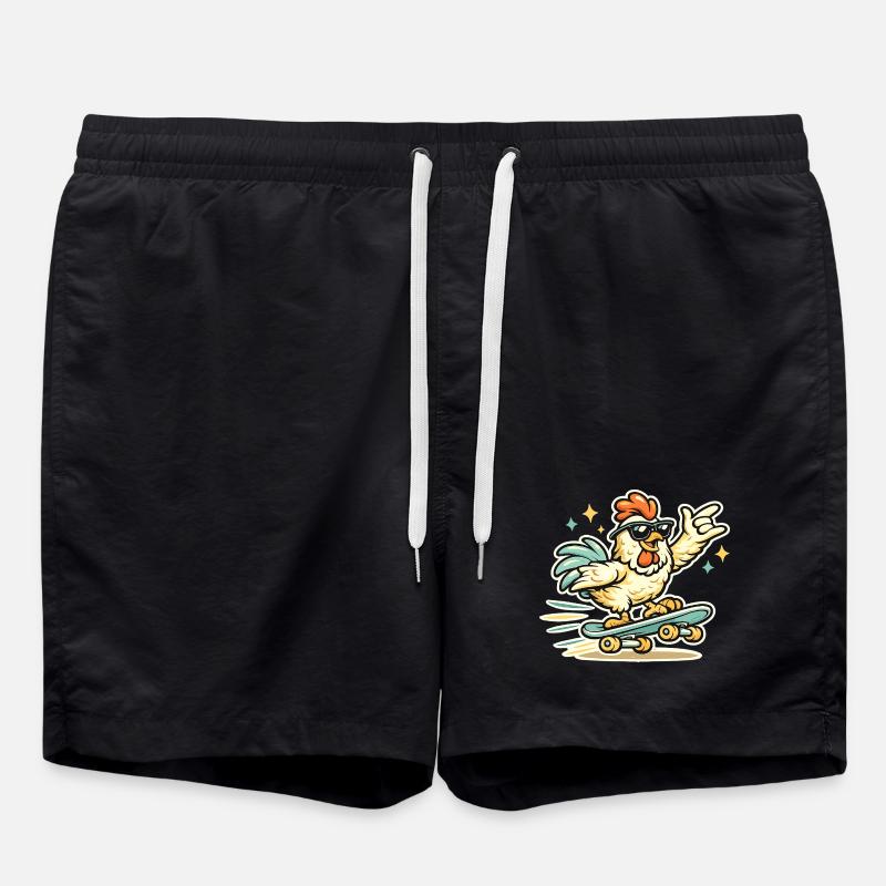 Sunglasses hen on skateboard - Swim Trunks - black