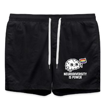 NEURODIVERSITY IS POWER Brain - Swim Trunks - black - Front - AI Model Male 185 light (185cm)