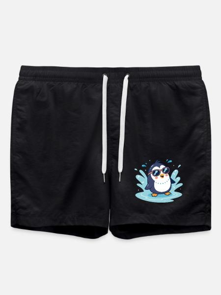 Penguin Sun Splash in Glasses - Swim Trunks - black