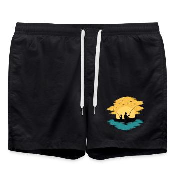 Papa Enfant Bateau de pêche Chemise au coucher du soleil - Short de bain - noir - Devant - AI Model Male 185 light (185cm)