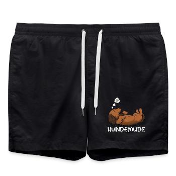 Hundemüde Langhaardackel Dackel Dackelhalter  - Badeshorts - Schwarz - Vorne - AI Model Male 185 light (185cm)