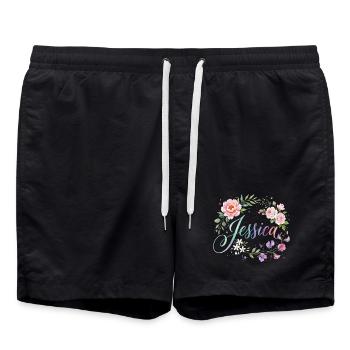 Design du nom de couronne de fleurs Jessica - Short de bain - noir - Devant - AI Model Male 185 light (185cm)