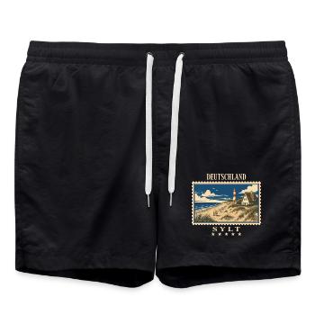 Deutschland Sylt Vintage Reisemarke - Badeshorts - Schwarz - Vorne - AI Model Male 185 light (185cm)