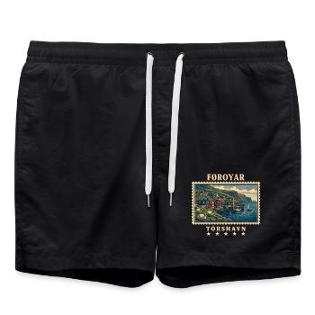 Färöer Tórshavn Vintage Reisemarke - Badeshorts - Schwarz - Vorne - AI Model Male 185 light (185cm)
