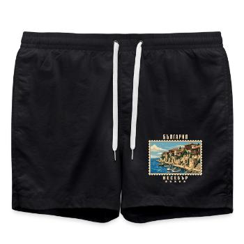 Bulgarien Nessebar Vintage Reisemarke - Badeshorts - Schwarz - Vorne - AI Model Male 185 light (185cm)