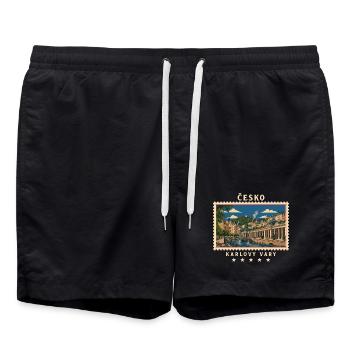 Tschechien Karlovy Vary Vintage Reisemarke - Badeshorts - Schwarz - Vorne - AI Model Male 185 light (185cm)