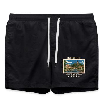 Österreich Graz Vintage Reisemarke - Badeshorts - Schwarz - Vorne - AI Model Male 185 light (185cm)