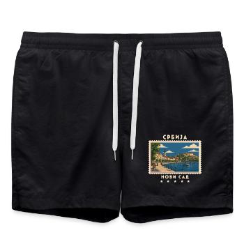 Serbien Novi Sad Vintage Reisemarke - Badeshorts - Schwarz - Vorne - AI Model Male 185 light (185cm)