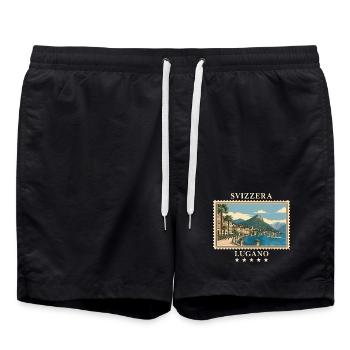 Schweiz Lugano Vintage Reisemarke - Badeshorts - Schwarz - Vorne - AI Model Male 185 light (185cm)