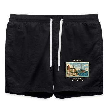 Schweden Malmö Vintage Reisemarke - Badeshorts - Schwarz - Vorne - AI Model Male 185 light (185cm)