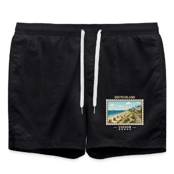 Deutschland Usedom Vintage Reisemarke - Badeshorts - Schwarz - Vorne - AI Model Male 185 light (185cm)