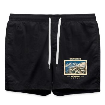 Schweiz Mürren Winter Vintage Reisemarke - Badeshorts - Schwarz - Vorne - AI Model Male 185 light (185cm)