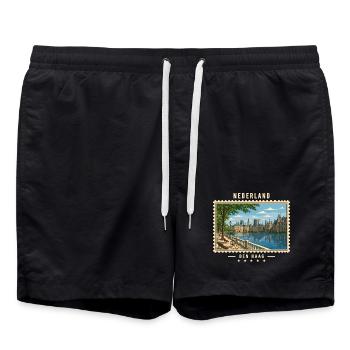 Nederland Den Haag Vintage Reisemarke - Badeshorts - Schwarz - Vorne - AI Model Male 185 light (185cm)