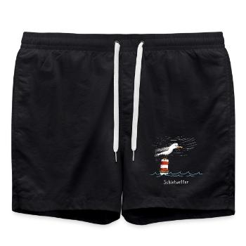 Schietwetter Möwe Nordsee Küsten Humor - Badeshorts - Schwarz - Vorne - AI Model Male 185 light (185cm)