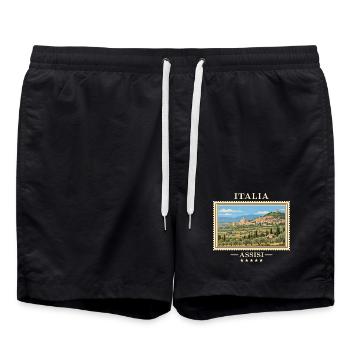Italien Assisi Vintage Reisemarke - Badeshorts - Schwarz - Vorne - AI Model Male 185 light (185cm)