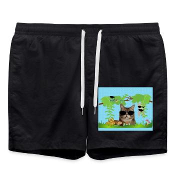 Lunch box or mask cool cat and sloth - Swim Trunks - black - Front - AI Model Male 185 light (185cm)