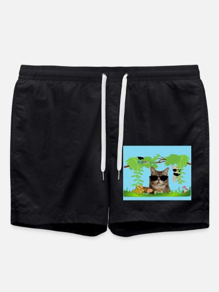 Brotdose oder Maske Katze cool und Faultier - Badeshorts - Schwarz