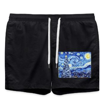 Nuit étoilée de Van Gough - Noël blanc - Short de bain - noir - Devant - AI Model Male 185 light (185cm)