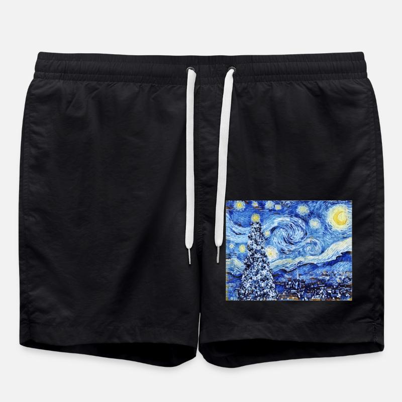 Van Gough Starry Night - White Christmastrendingtr - Badeshorts - Schwarz