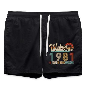 Vintage 1981 Anniversary 41 years to be Awesome - Swim Trunks - black - Front - AI Model Male 185 light (185cm)