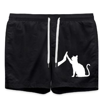 Silhouette Katzengrafik Lustige High Five Katzenbesitzer - Badeshorts - Schwarz - Vorne - AI Model Male 185 light (185cm)