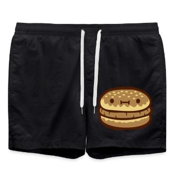 Cute face cheeseburger - Swim Trunks - black - Front - AI Model Male 185 light (185cm)