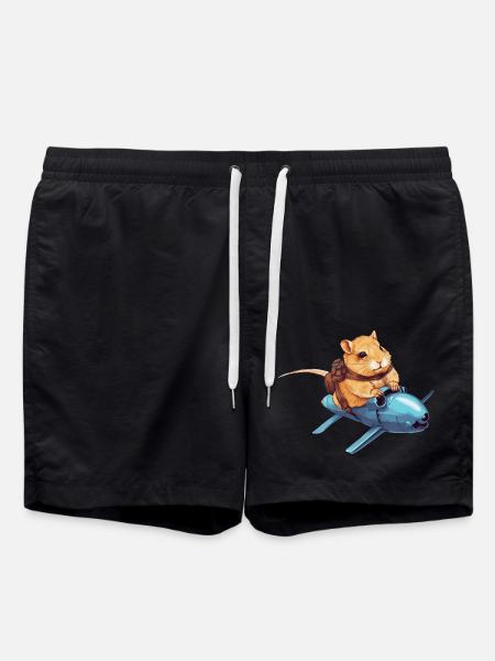 Hamster on Rocket - Funny Space Design - Swim Trunks - black