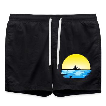 Rudern - Ruderboot - Ruderin - Frau beim Rudern - Badeshorts - Schwarz - Vorne - AI Model Male 185 light (185cm)