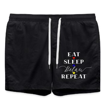 Helau, Fastnacht, Fassenacht, 5. Jahreszeit - Badeshorts - Schwarz - Vorne - AI Model Male 185 light (185cm)