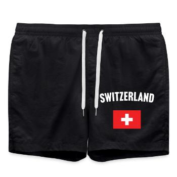Schweiz Flagge - Badeshorts - Schwarz - Vorne - AI Model Male 185 light (185cm)