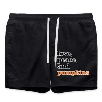 Love, Peace and Pumpkins Funny Halloween Saying - Swim Trunks - black - Front - AI Model Male 185 light (185cm)