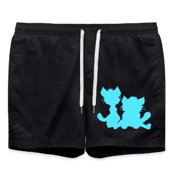 2 Chats Assis Deux Amis Équipe Silhouettes - Short de bain - noir - Devant - AI Model Male 185 light (185cm)