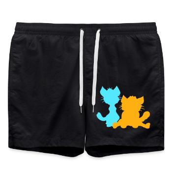 2 Chats Assis Deux Amis Équipe Silhouettes - Short de bain - noir - Devant - AI Model Male 185 light (185cm)