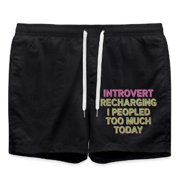 Introvert Recharging I Peopled Too Much Today 11 - Badeshorts - Schwarz - Vorne - AI Model Male 185 light (185cm)