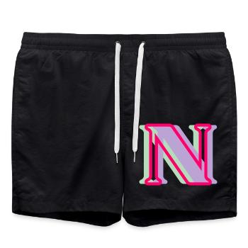 Lettre n multicolore - Short de bain - noir - Devant - AI Model Male 185 light (185cm)