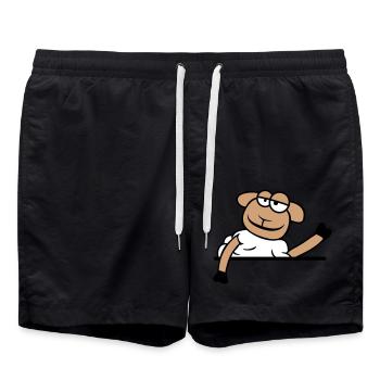 Schaf Winkt Hinter Mauer Zaun Schild Cool Lächeln - Badeshorts - Schwarz - Vorne - AI Model Male 185 light (185cm)