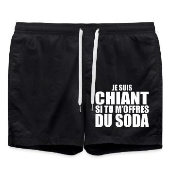 Man who adores: Soda. Funny Design Humor - Swim Trunks - black - Front - AI Model Male 185 light (185cm)
