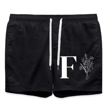 Lette f fleurs minimalistes - Short de bain - noir - Devant - AI Model Male 185 light (185cm)
