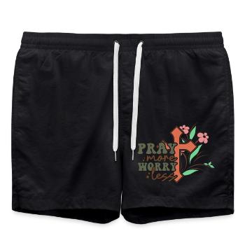 Pray more worry less - Swim Trunks - black - Front - AI Model Male 185 light (185cm)