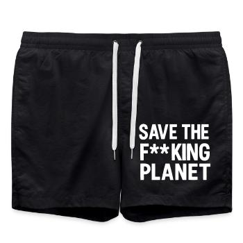 Save the fucking planet white - Badeshorts - Schwarz - Vorne - AI Model Male 185 light (185cm)