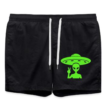 Alien UFO Peace - Badeshorts - Schwarz - Vorne - AI Model Male 185 light (185cm)