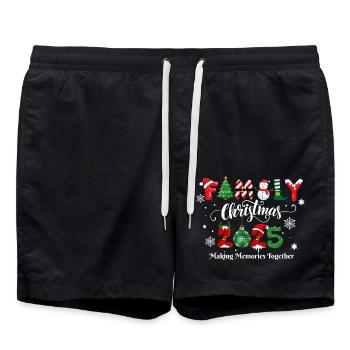 FROHE WEIHNACHTEN, Familienweihnachten 2025 - Badeshorts - Schwarz - Vorne - AI Model Male 185 light (185cm)