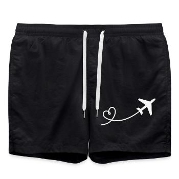 Flieger mit Herz Urlaub Reisen Fliegen Flugzeug - Badeshorts - Schwarz - Vorne - AI Model Male 185 light (185cm)