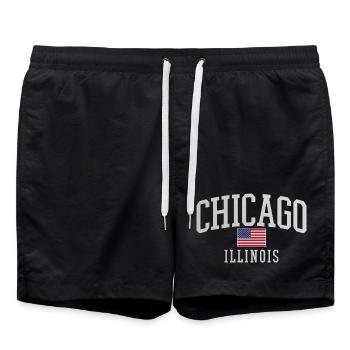 Chicago Flag Arc Emblem - Badeshorts - Schwarz - Vorne - AI Model Male 185 light (185cm)