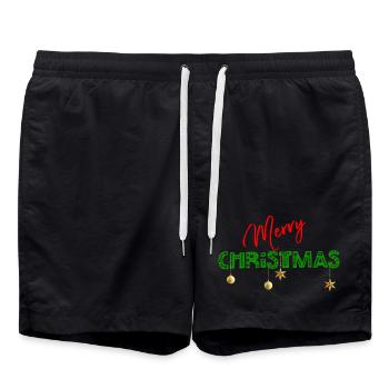 Frohe Weihnachten: Strukturierte grüne Buchstaben - Badeshorts - Schwarz - Vorne - AI Model Male 185 light (185cm)