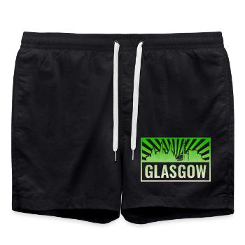 Glasgow Skyline Grunge Green - Swim Trunks - black - Front - AI Model Male 185 light (185cm)